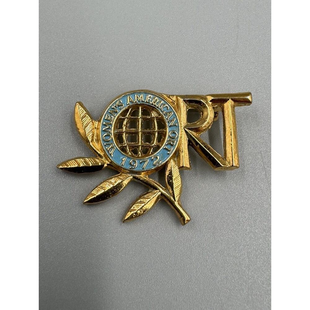 Vintage 1972 Women's American ORT Gold‎ Colored Enamel Blue Lapel Pin